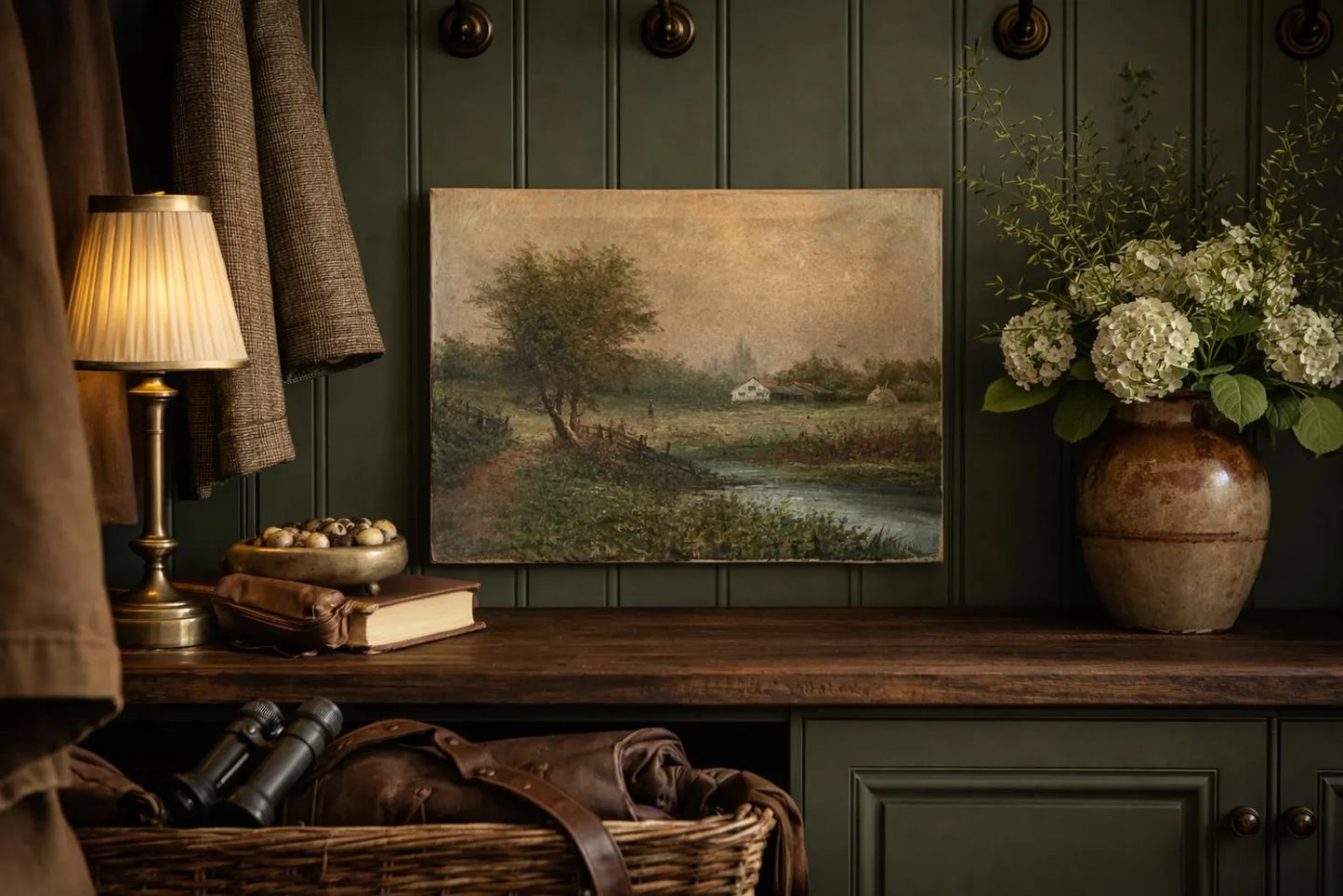 Antique Original Oil Painting (Signed) of a Pastoral River Scene