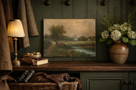 Antique Original Oil Painting (Signed) of a Pastoral River Scene