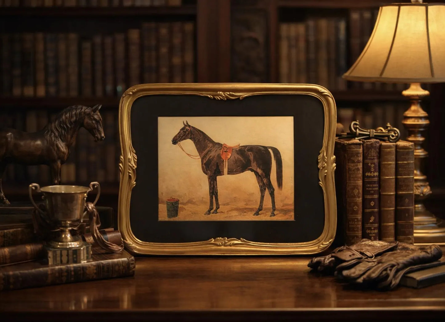 Vintage Equestrian Horse Print in Gilt Frame