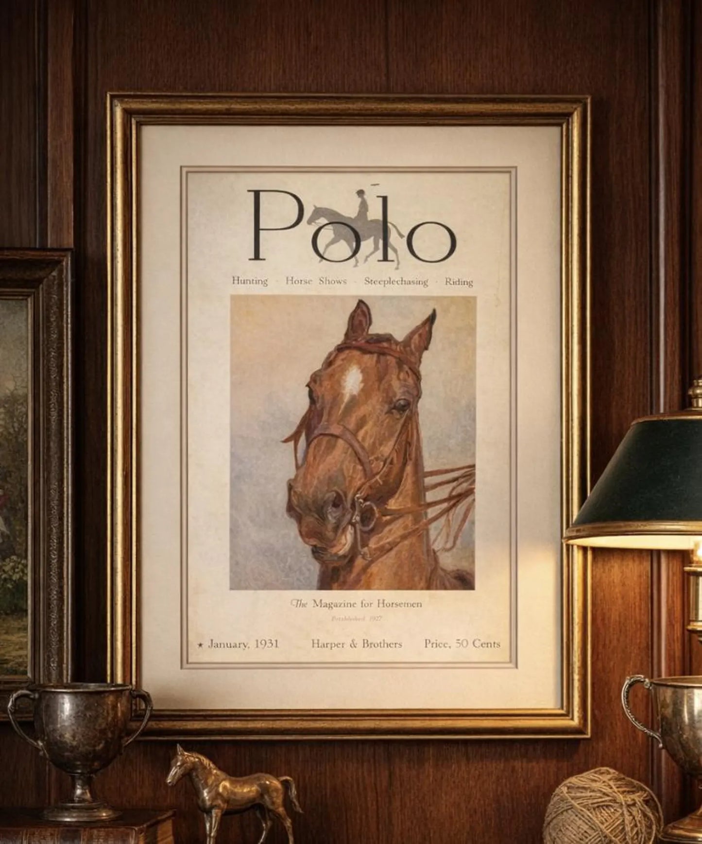 Antique 1931 Polo Magazine Cover — Original Arabian Star Blaze Lithograph