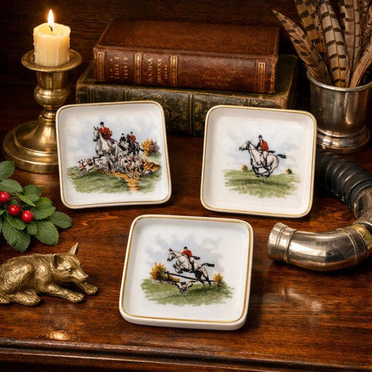 Vintage Heinrich & Co. Selb Bavaria “Parforce” Porcelain Fox Hunt Dishes — Set of 3