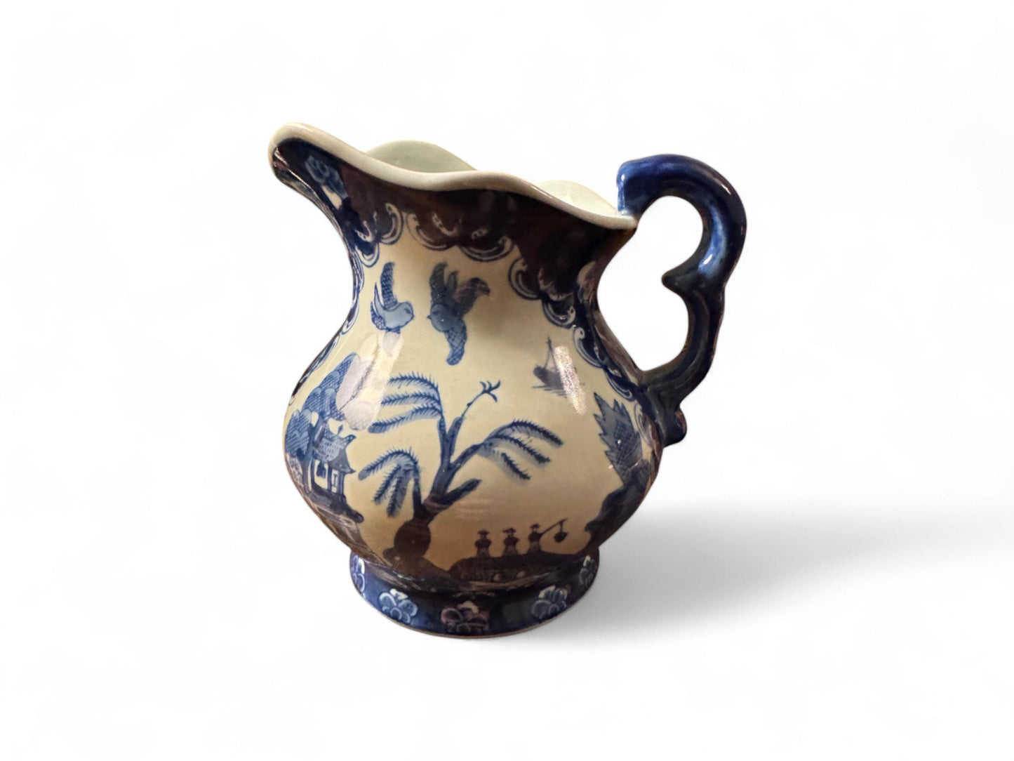 Antique Blue & White Chinoiserie Ironstone Pitcher