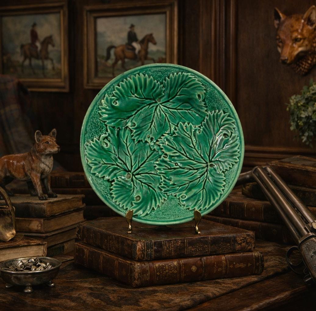 c.1870 Victorian Glazed Majolica Cabbage Leaf Plate