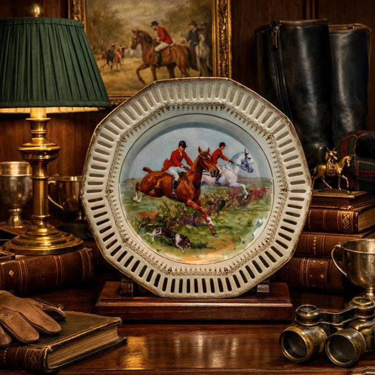 Antique Bavarian Fox Hunting Plate with Gold Leaf Trim
