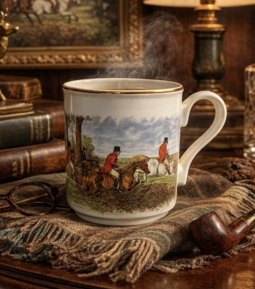 Set of 9 Vintage J.F. Herring Fox Hunting Coffee Cups