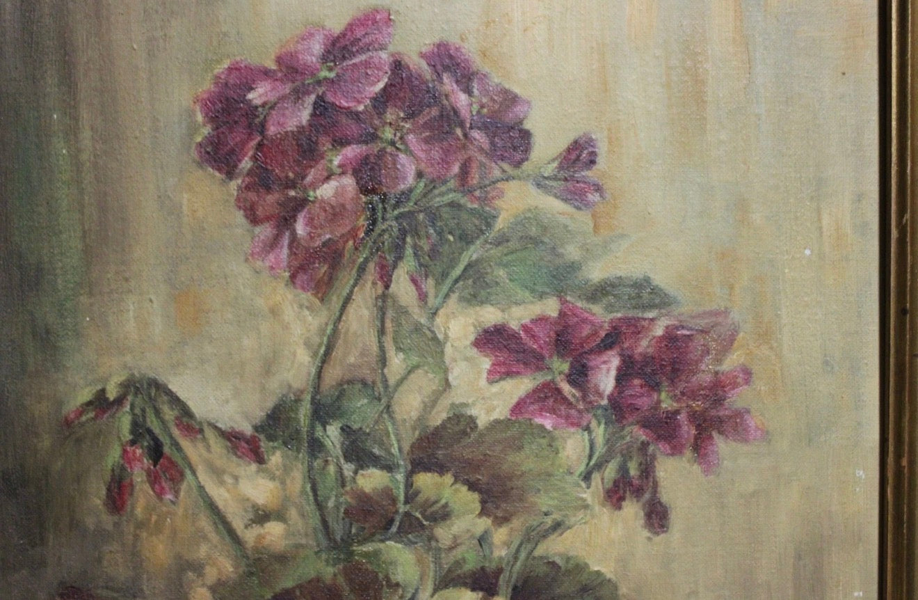 Antique Botanical Original Oil Painting - Signed