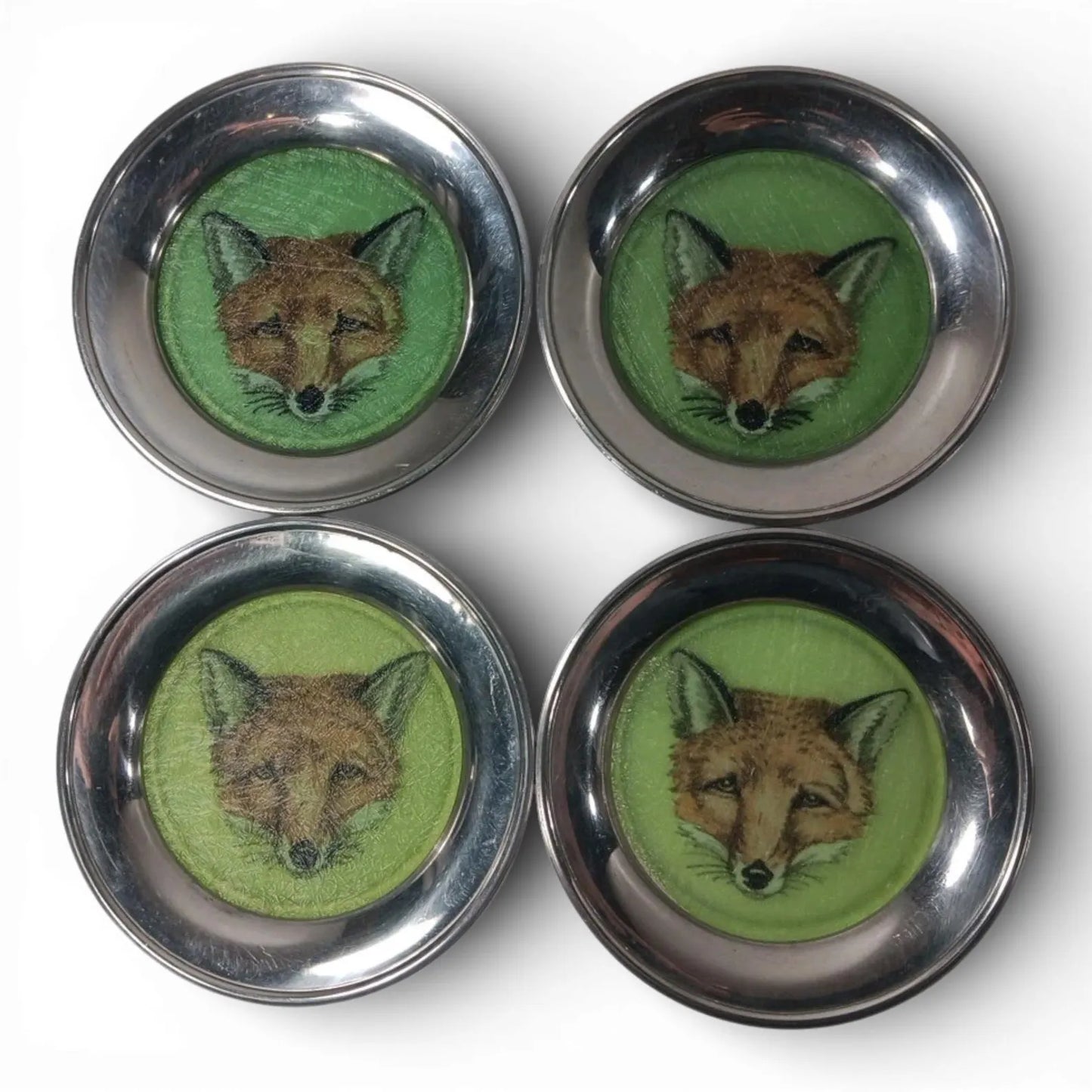 Vintage Stieff Pewter Fox Coasters – Set of Four