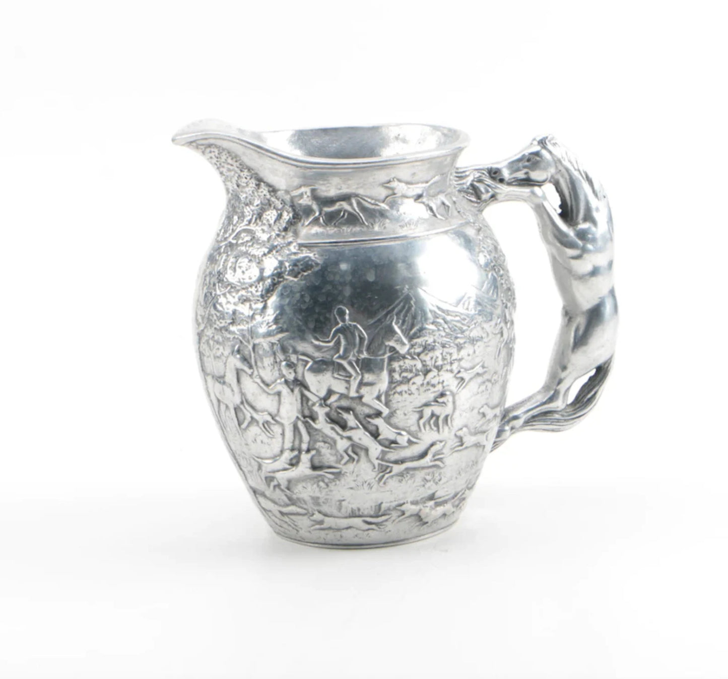 Vintage Arthur Court Pewter Equestrian Fox Hunt Pitcher