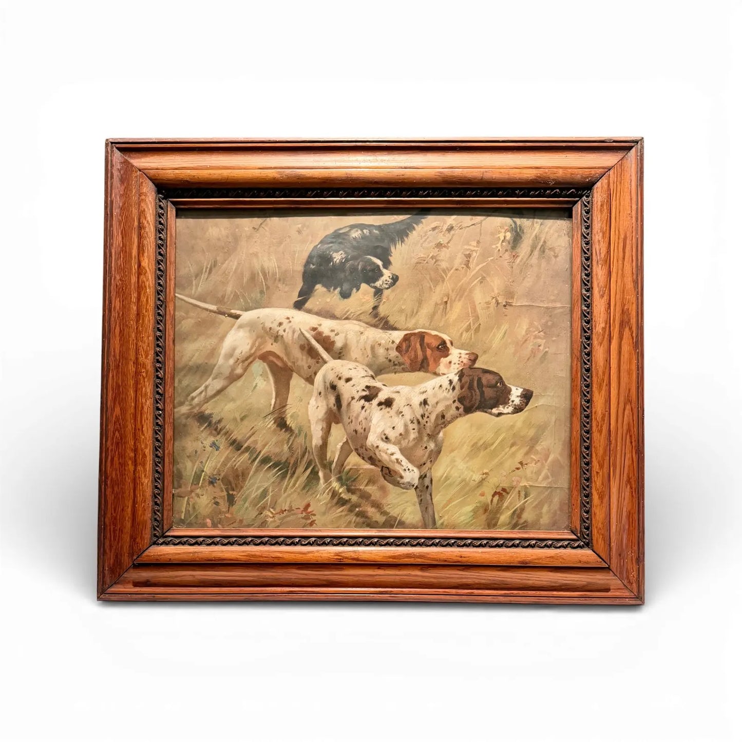 Antique German Pointer Lithograph - 3 Dogs in a Field