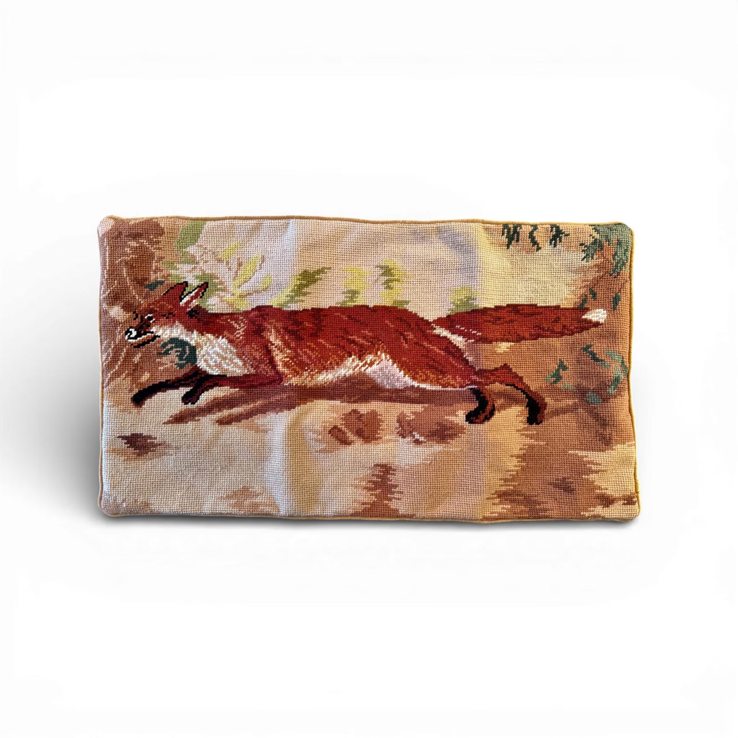 Vintage English Fox Needlepoint Pillow Cover - Oversized Lumbar Size
