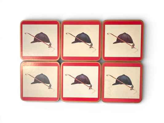 Vintage Pimpernel England Hunt Cap & Whip Coasters – Set of 6 in Original Box