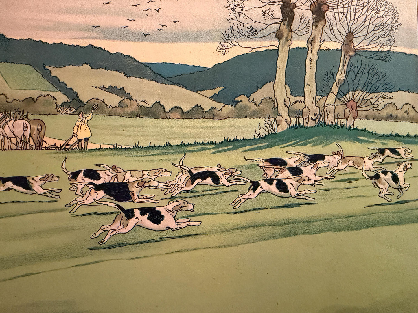 c. 1920 Antique Harry Eliott Fox Hunting Lithograph