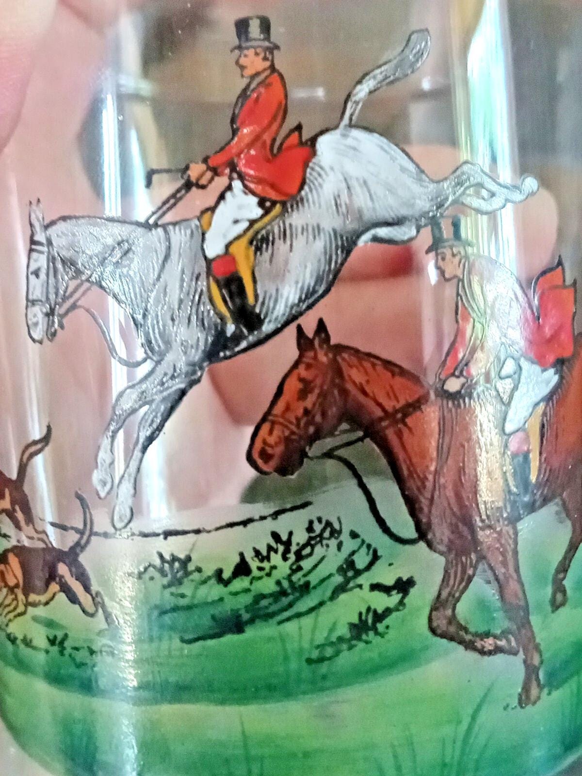 Antique Fox Hunt Master Highball Glass with Red Rim
