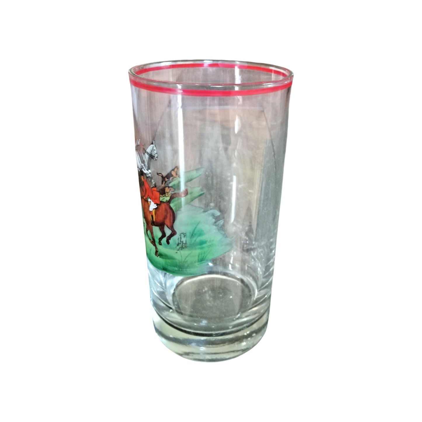 Antique Fox Hunt Master Highball Glass with Red Rim
