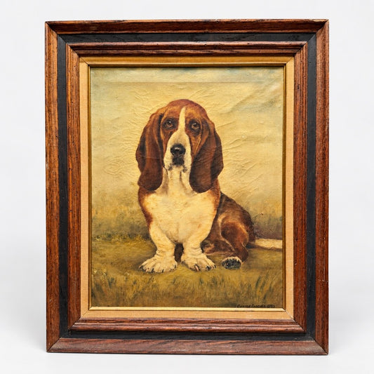 Vintage Basset Hound Oil Painting c.1967 by Ginnie Crozier Otis - Framed & Signed