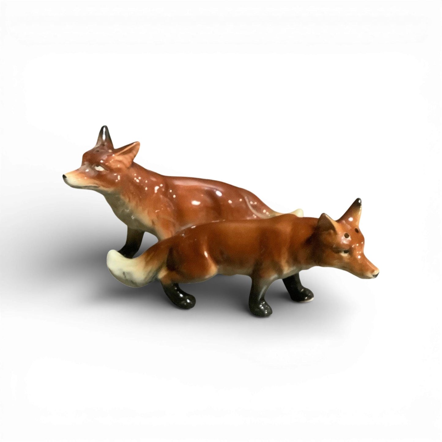 Pair of Vintage Porcelain Fox Salt & Pepper Shakers