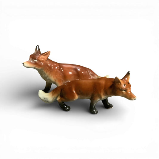 Pair of Vintage Porcelain Fox Salt & Pepper Shakers