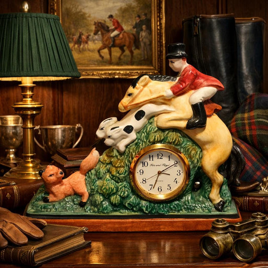 Vintage Fitz & Floyd Tally Ho Fox Hunting Mantel Clock