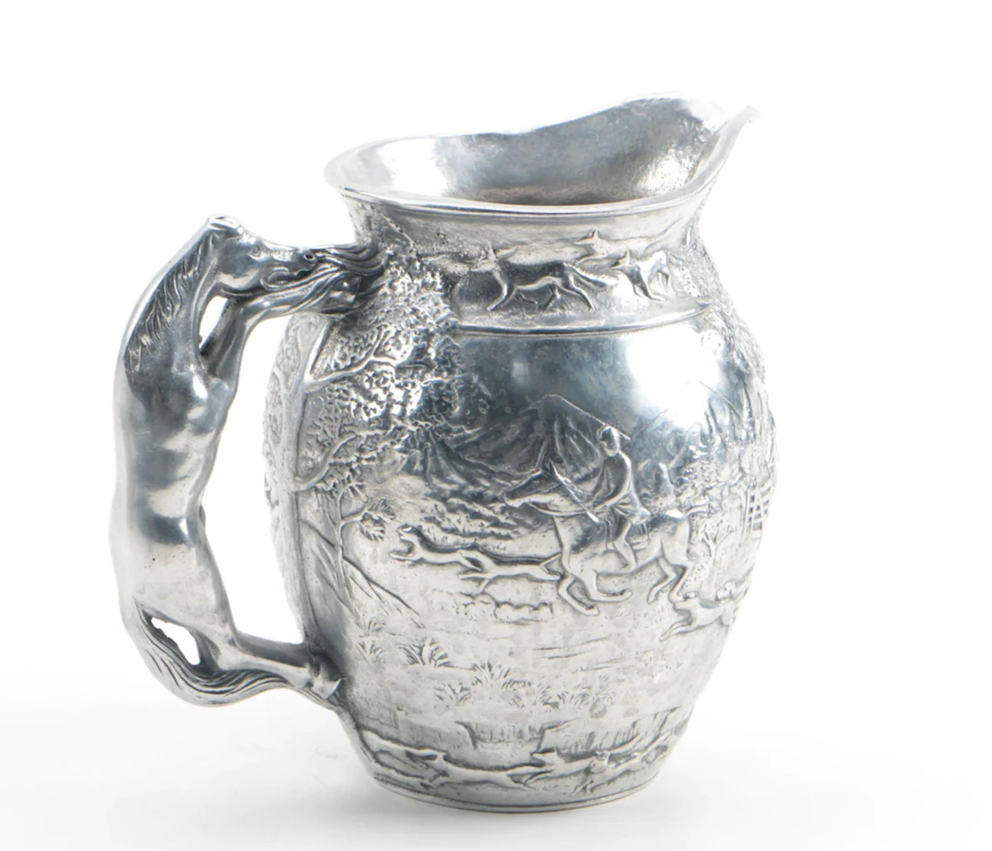 Vintage Arthur Court Pewter Equestrian Fox Hunt Pitcher
