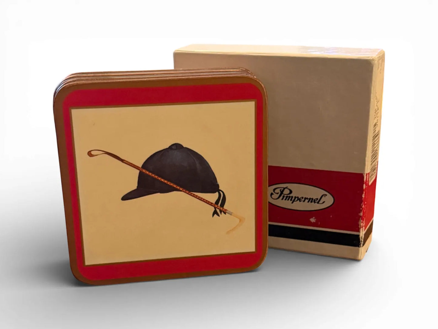 Vintage Pimpernel England Hunt Cap & Whip Coasters – Set of 6 in Original Box