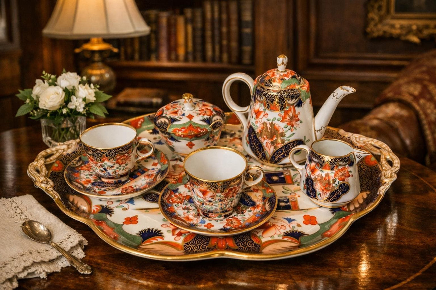 c. 1850 Copeland 'Spode' Imari Earthenware Hand-Painted Complete Tea Service