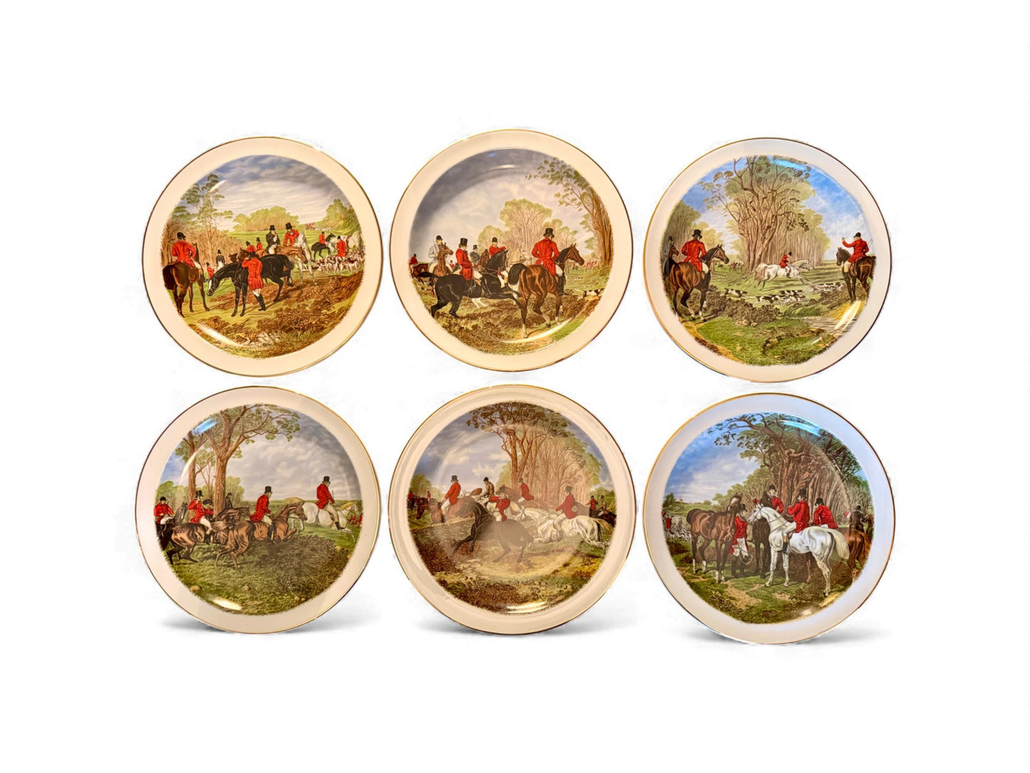 Rare Collection of 13 Vintage J.F. Herring Fox Hunting Dinner Plates