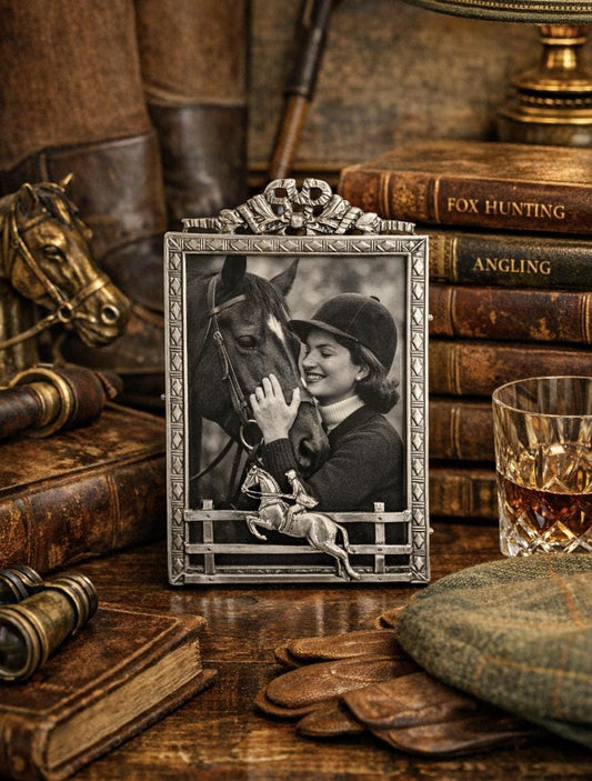 Elias Fine Pewter Equestrian Picture Frame with Jumper Motif — 3" x 5"