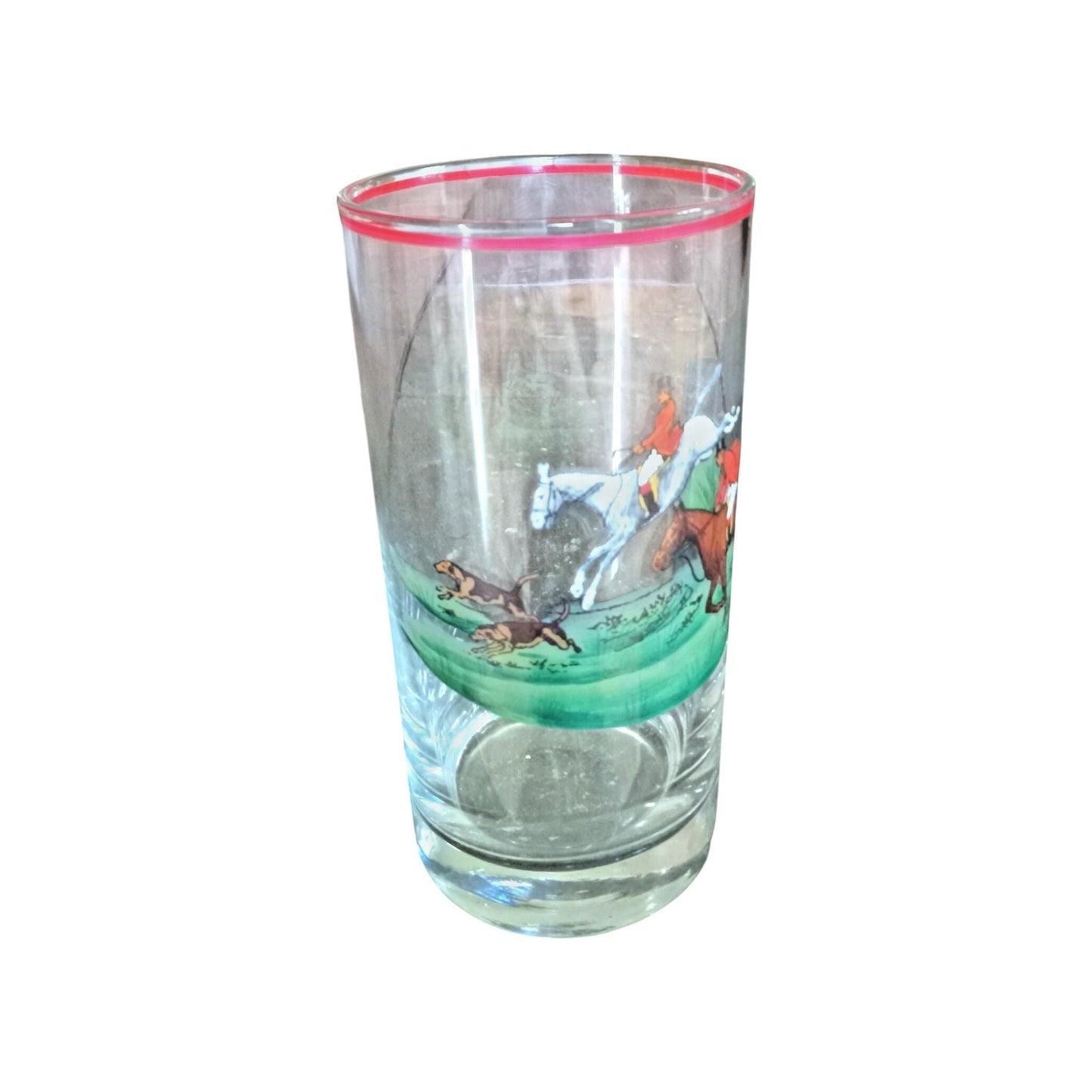 Antique Fox Hunt Master Highball Glass with Red Rim