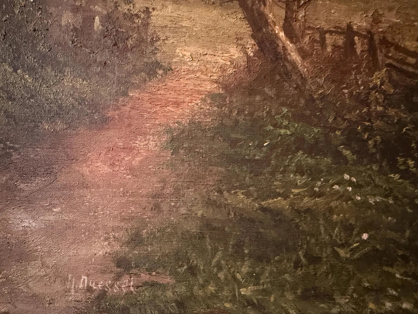 Antique Original Oil Painting (Signed) of a Pastoral River Scene