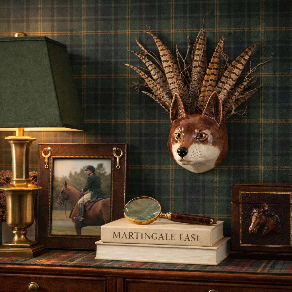 English Ceramic Fox Head Wall Mount - Handpainted