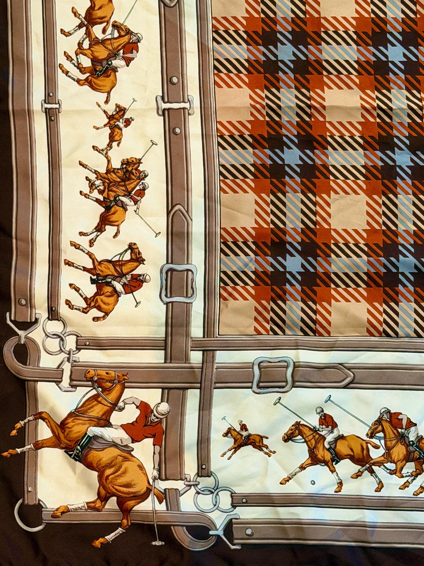 Vintage Hermès Equestrian Silk Scarf with Polo & Bridle Motif