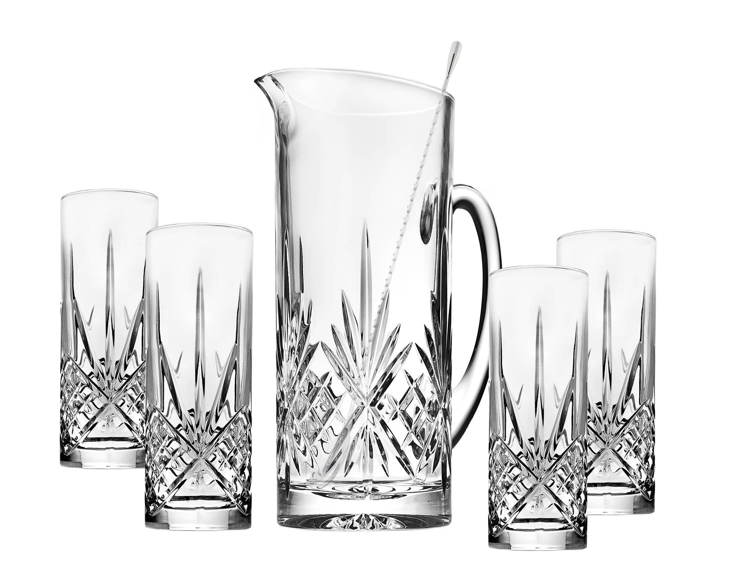 Vintage Crystal Tom Collins Pitcher & Glassware Set