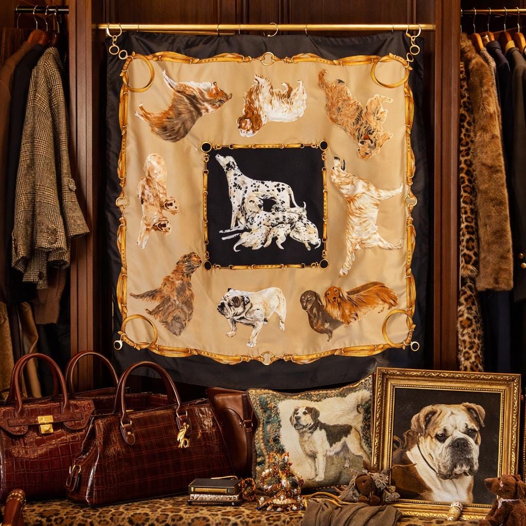 Vintage Brooks Brothers Style Sporting Dog Silk Scarf