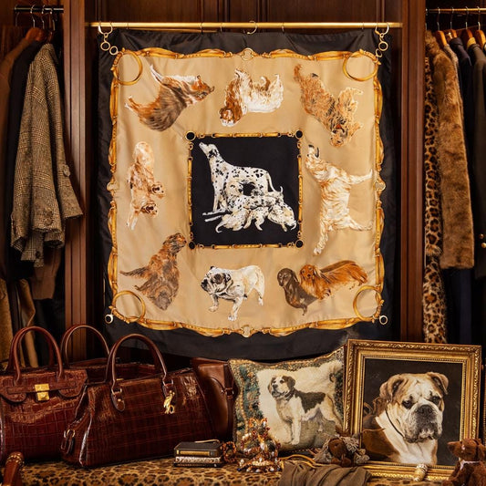 Vintage Brooks Brothers Style Sporting Dog Silk Scarf