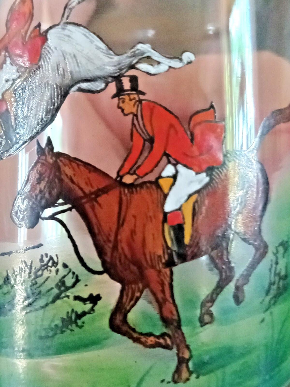 Antique Fox Hunt Master Highball Glass with Red Rim