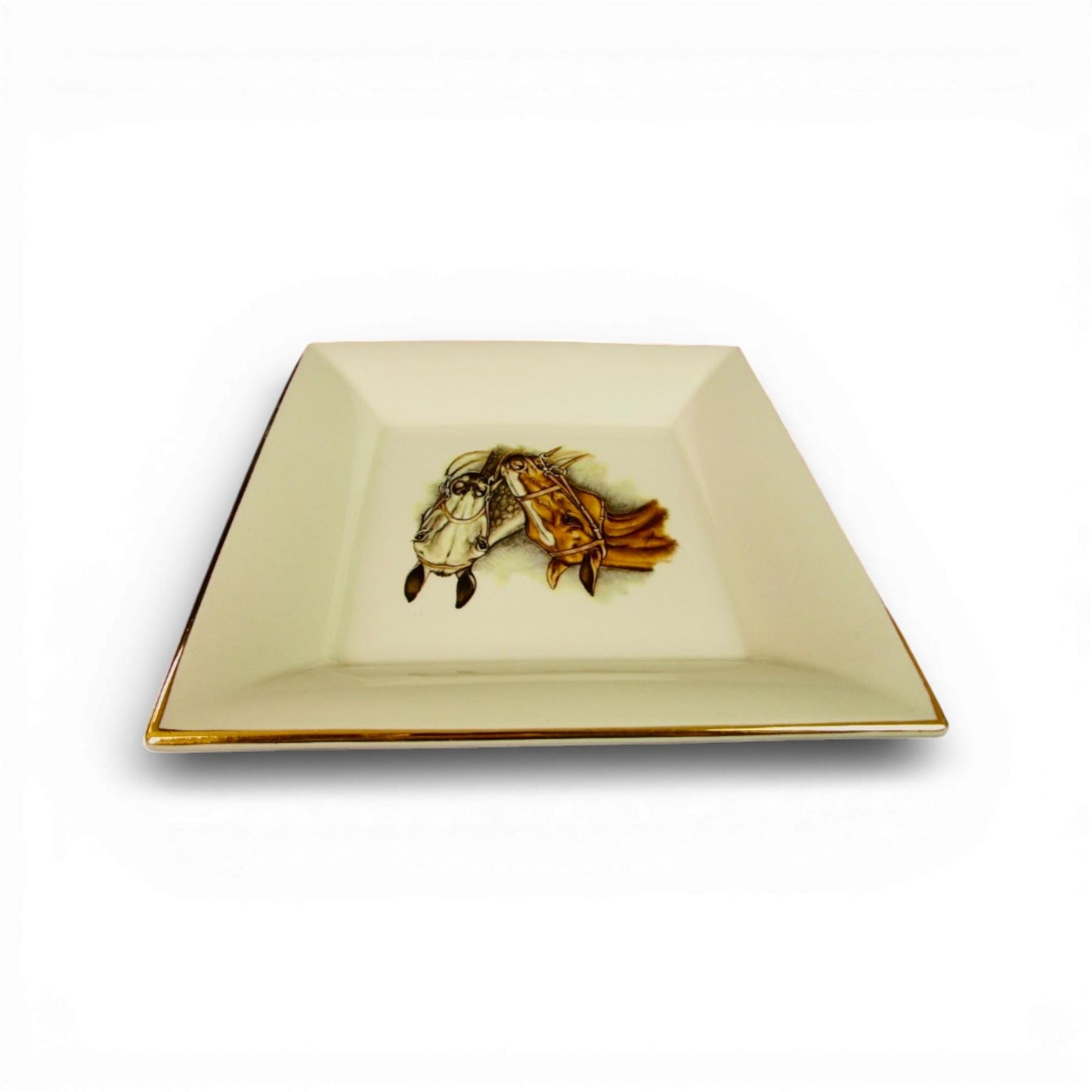 Vintage Hand Painted HERMES-style Equestrian Trinket Dish