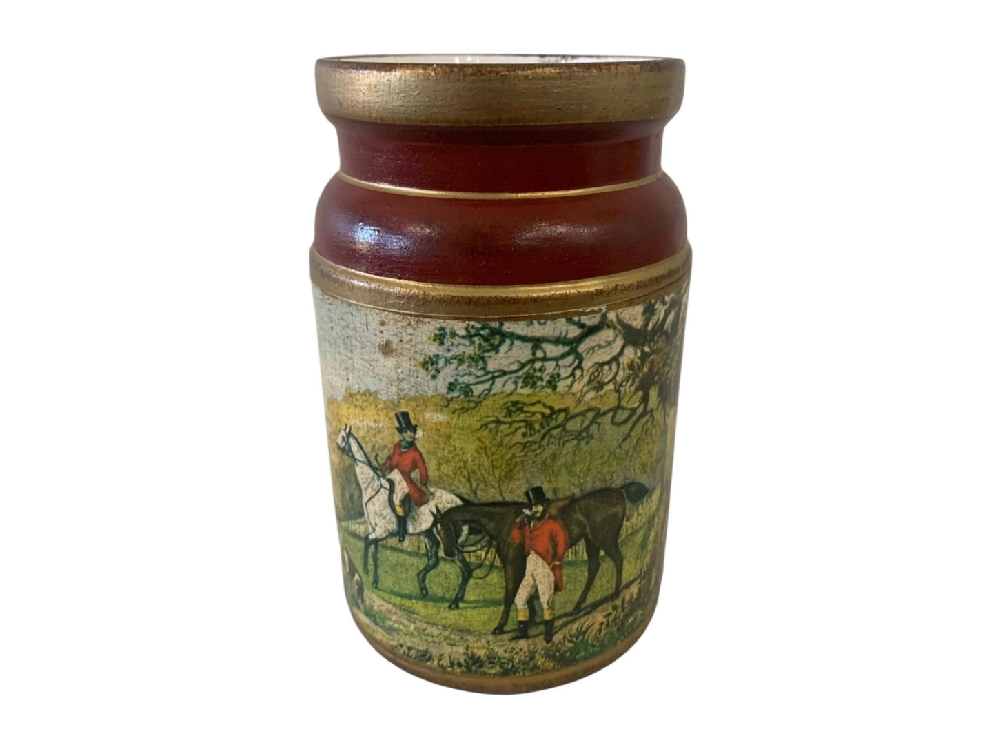 Italian Fox Hunting Ceramic Canister with Gilt Accents