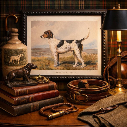 1890s Framed Chromolithograph: Fox Hound Antique Dog Print
