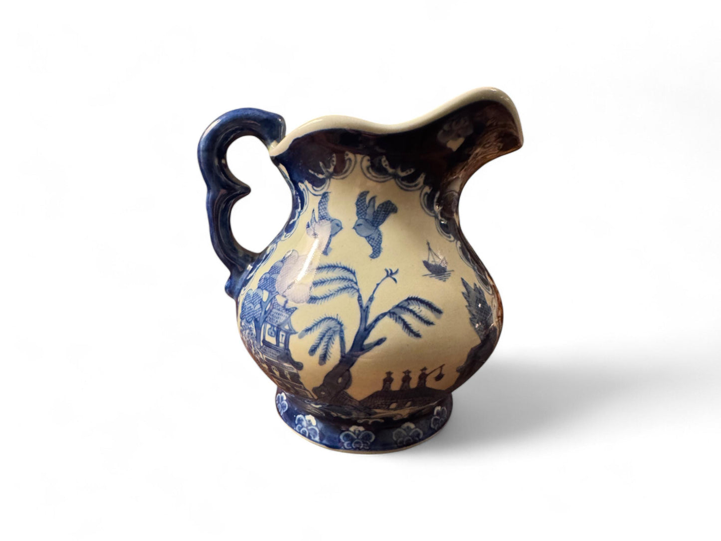 Antique Blue & White Chinoiserie Ironstone Pitcher