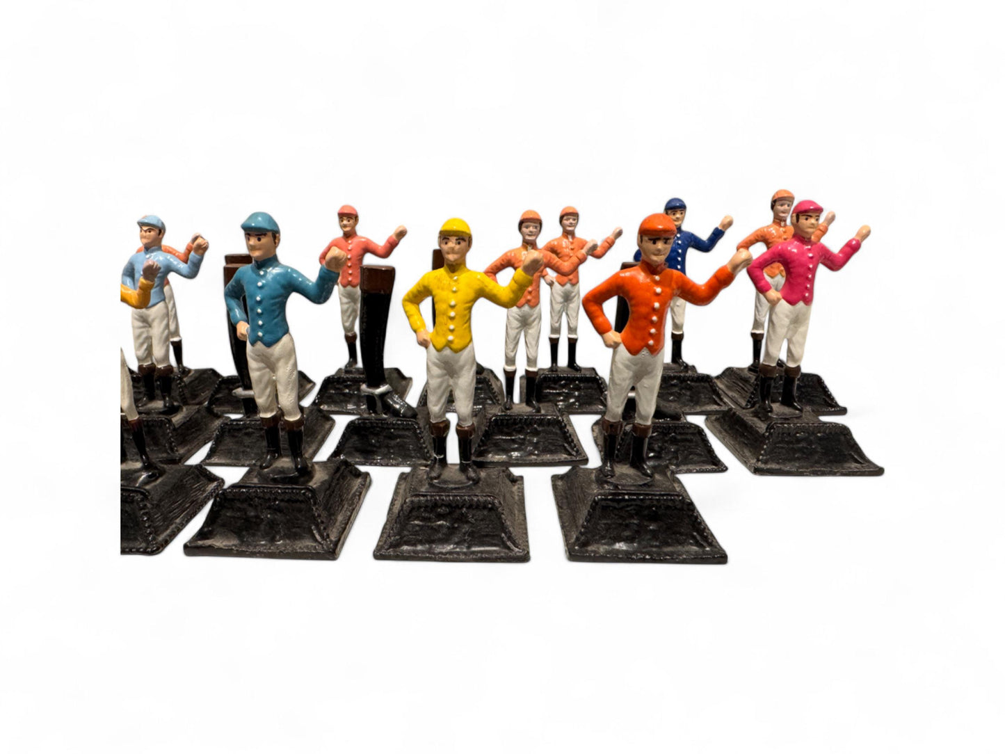 Antique Set of 21 "21 Club" Hand Painted Metal Jockey Place Card Holders