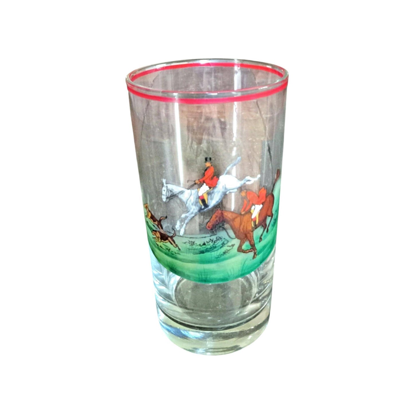 Antique Fox Hunt Master Highball Glass with Red Rim