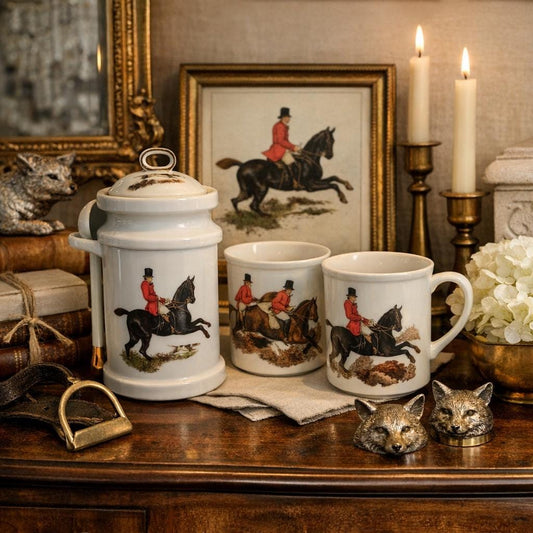 Vintage “The Huntsman” Bone China Equestrian Mug & Lidded Canister Set