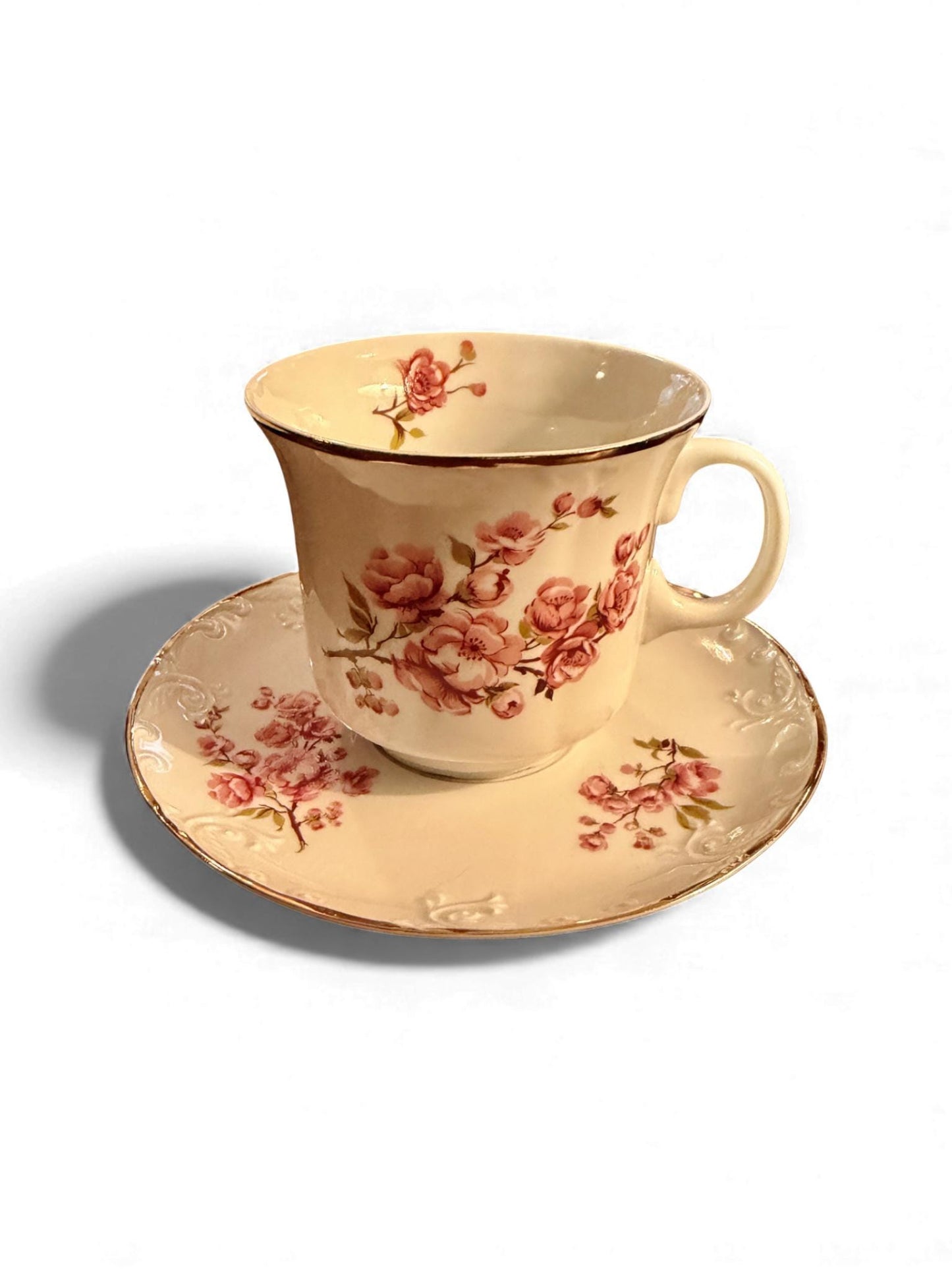 Vintage Romanian Fine Porcelain Cherry Blossom Dinnerware Set – 37 Piece Tea & Service Collection