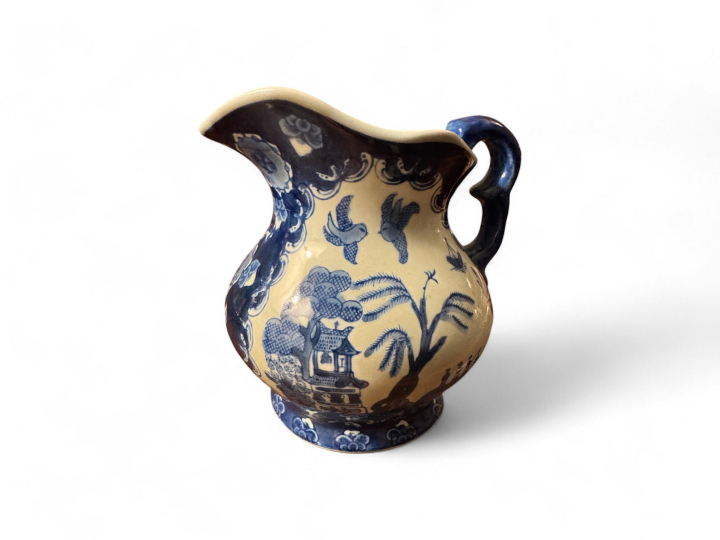Antique Blue & White Chinoiserie Ironstone Pitcher