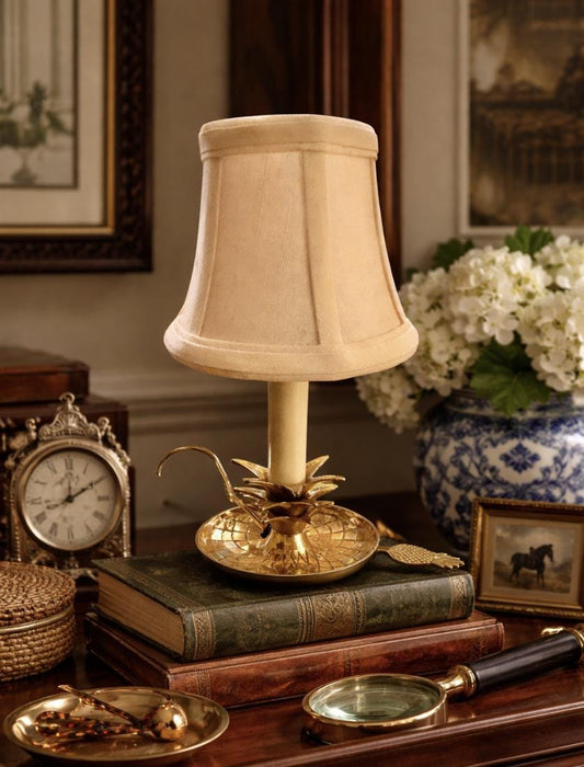 Vintage Brass Pineapple Boudoir Accent Lamp with Petite Shade