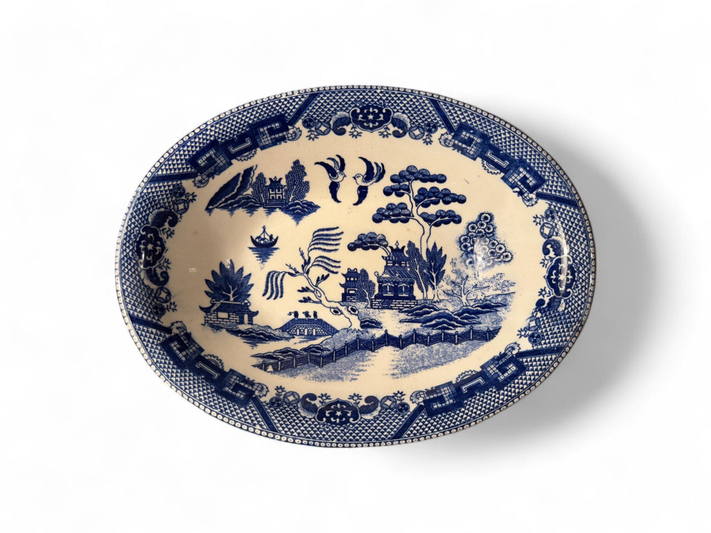 Large Antique Blue Willow Ironstone Bowl