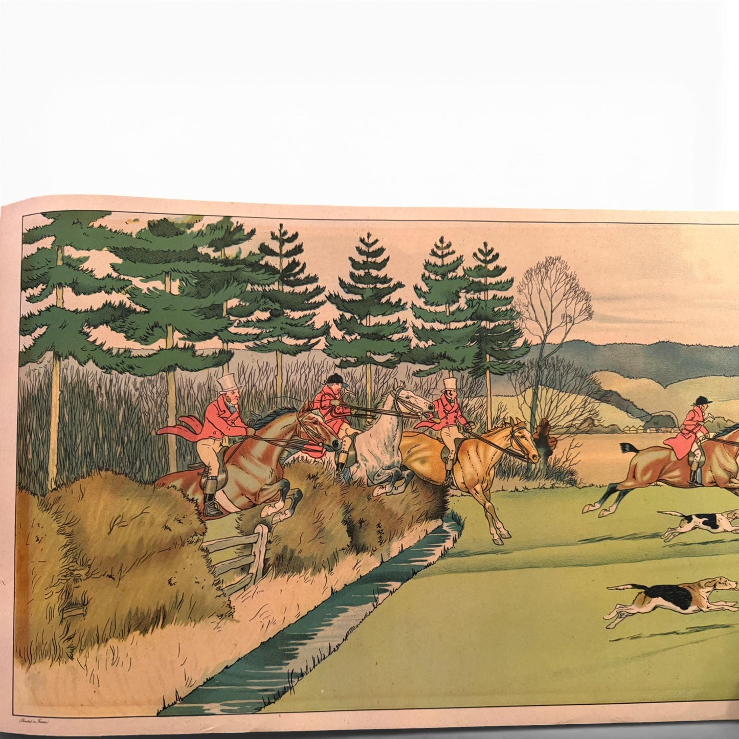 c. 1920 Antique Harry Eliott Fox Hunting Lithograph