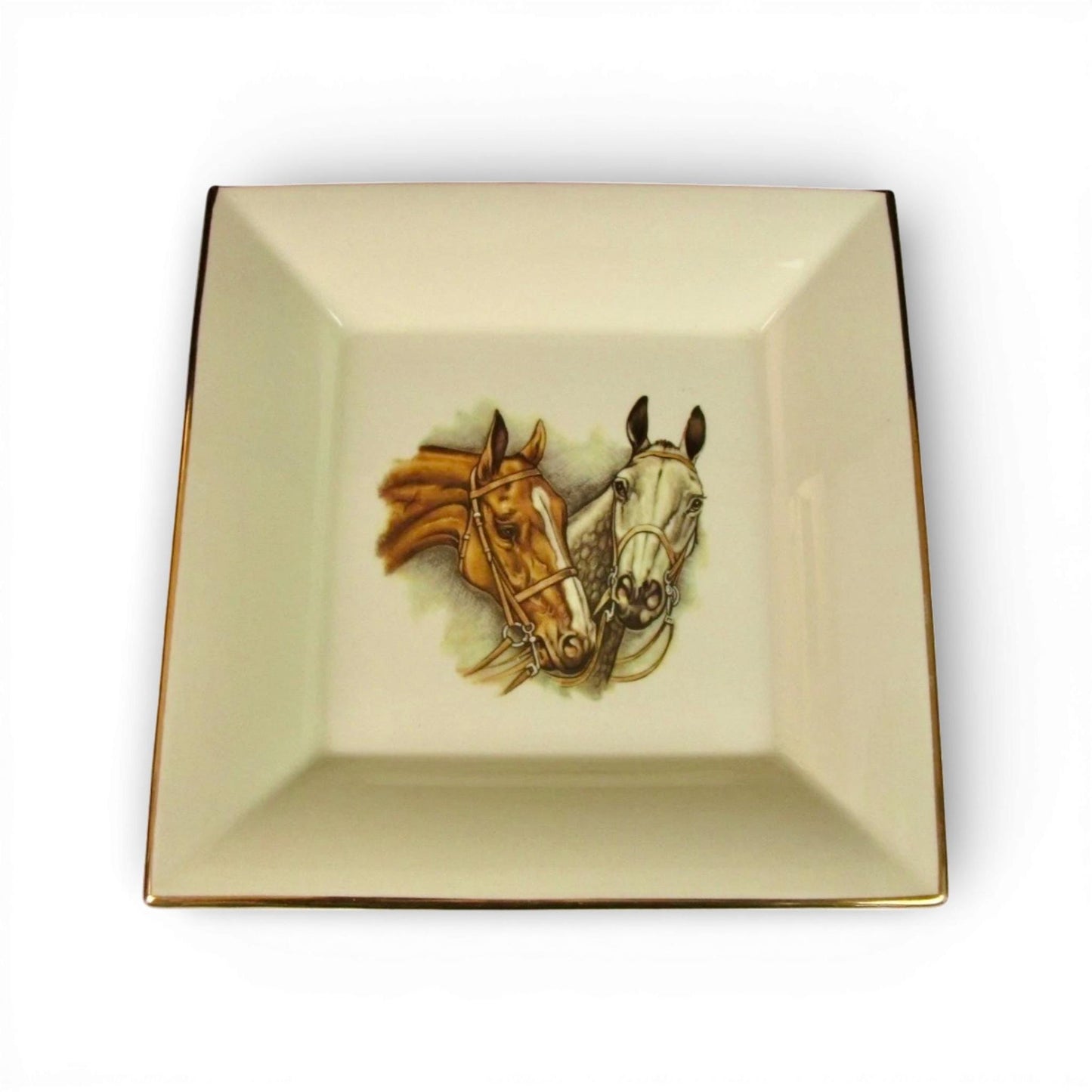 Vintage Hand Painted HERMES-style Equestrian Trinket Dish