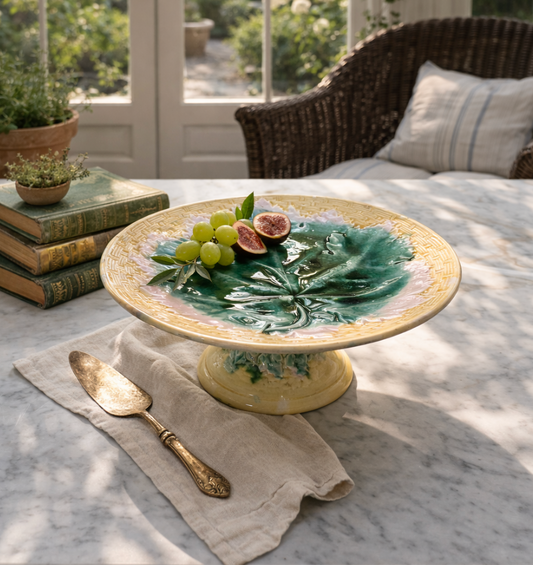 Antique Etruscan Majolica Pedestal Cake Plate, c.1880s