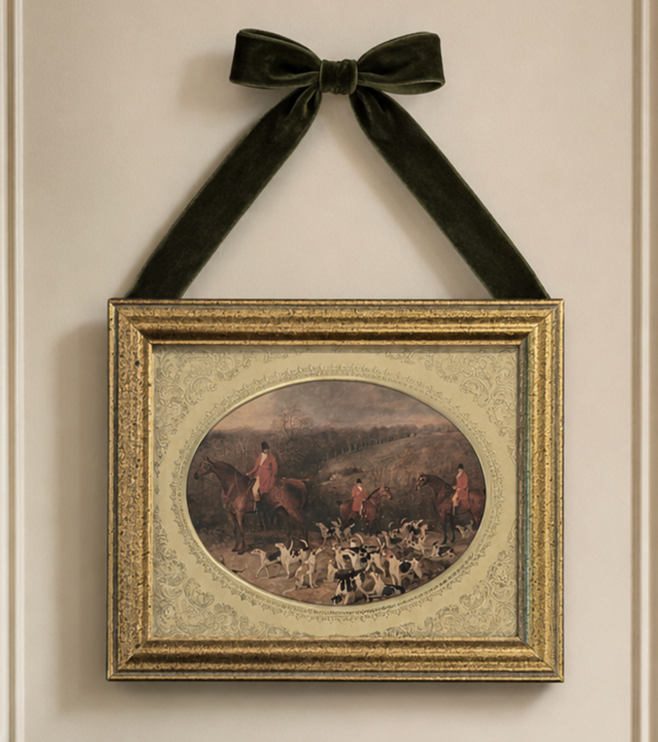 Antique Fox Hunt Framed Print with Hammered Copper Inset